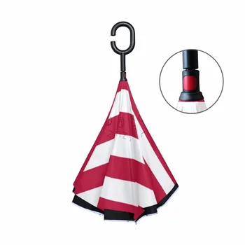 2017 Zadnej Strane Dáždnik S Red& White Zväzkový Vzor Dvojvrstvové Obrátený Dáždnik Kvalitnú Módu Prispôsobený Na Cestovanie