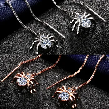 Visieť Dlho Crystal Spider Náušnice Šperky, Náušnice Punk Zlatá Farba Zliatiny Náušnice Pre Ženy 1Pair