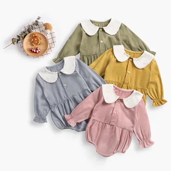 Baby Dievčatá Romper Dlho Puzdre Horolezecké Oblečenie Bavlna Kombinézu Dieťa Novorodenec Ružová Kombinéza Baby Girl Šaty