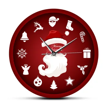 Šťastné A Veselé Vianoce, Santa Doložka Domova Nástenné Hodiny Sviatky Red Wall Art Vianočné Symboly Tlačiť Nástenné Hodiny Kolaudačné Párty Darček