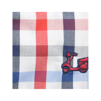 Ridebike hombre Camisa de cuadros sk farba azules y rojos logo bordado Vespa camisa manga larga (20516)