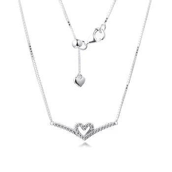 Nové Valentína Šumivé Lichobežníkové Srdce Collier Náhrdelník 925 Sterling Silver Šperky reťazca Prívesok Náhrdelníky Pre Ženy Muži