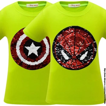 Disney detské Letné Tričko Super Harajuku Sequin obojstranný vzor Tričko SpiderMan T-shirt Boys Dieťa Topy
