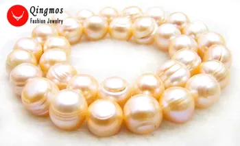 Qingmos 12-14 mm Kolo Prírodné Sladkovodné Pink Pearl Voľné Korálky pre Šperky, Takže Náhrdelník Náramok Náušnice DIY Pramene 14