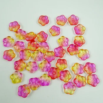 Rose red&yellow Crystal Farba DIY Príslušenstvo Akryl Päť Leaf Korálkové Kvety Plastové Otvor Korálky Pre Šperky, Takže 12pcs/Veľa