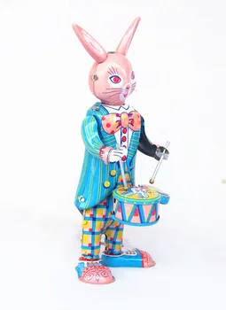 Starožitný Tin Hračky, Vietor Až Hračky Roboty železo, Kovové Modely pre Deti/Dospelých Domáce Dekorácie Metal Craft MS298 králik biť na bubon