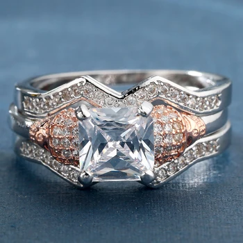 Hainon Luxusný Prsteň Stanovuje Jasné Námestie Cubic Zirconia Rose Gold/Silver Farba Lebky Prstene pre Ženy Vianočný Večierok Šperky Dary