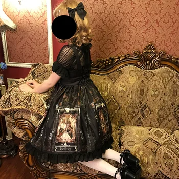 Kawaii 2019 nové šaty vestido Lolita šaty retro palác vietor šifón dovezené tlač gothic Lolita princezná šaty bez Rukávov
