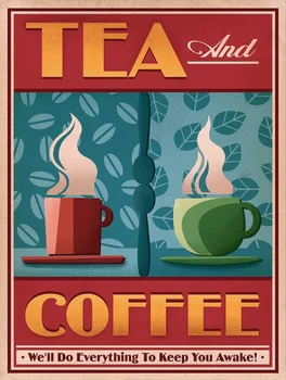 Čaj A Káva, retro vintage štýle kovové prihlásenie/doska haly Muž Jaskyňa