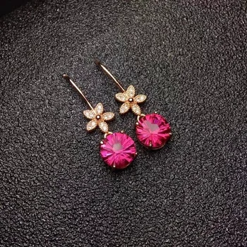 Almei Prírodné Ružové Topaz Drop Náušnice pre Ženy, Kvetinové Šperky 925 Sterling Silver, 8*8 mm Drahokam s Velvet Box FR128