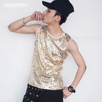 Nočný klub mužský spevák osobnosti hip hop výkon kórejský mládež pánskej módy sequined vesta oblečenie tanečné kostýmy