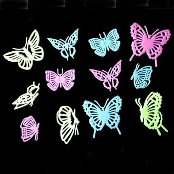12 Ks Multicolor DIY Plastové Svietiť v Tme Motýľ Fluorescenčné nálepky na Stenu Art party Dekorácie Krásne Samolepky na Stenu