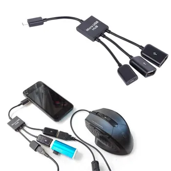 Výkon Nabíjania klávesnica, myš, čítačka kariet 3Port Micro USB OTG Hub Host Kábel Pre Samsung Sony