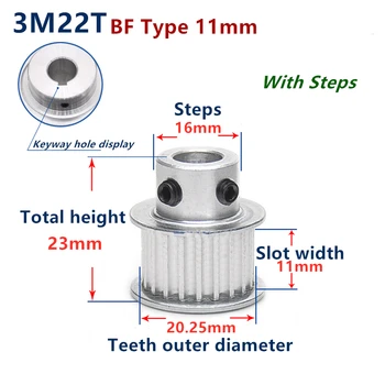 Zuby Synchrónne Kolesa 3M19 zuby 22 zubov 3M19T 22T Načasovanie Remenice otvoru šírka 11 mm K typu BF typ veľké krok načasovanie kladka