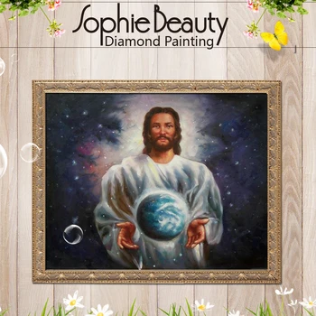 2018 Predaj Sophie Krásy Diy Diamond Maľovanie Námestie Zem, Svet Na Dlani Ježiš Výšivky Prilepili Mozaiky Vyšívanie