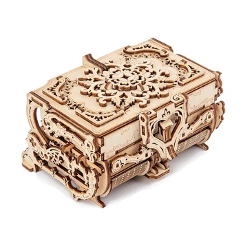 3D Zmontované Kreatívne HOBBY Puzzle Drevené Mechanický Prenos Šperky Box na Hračky D08F