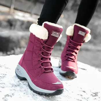 Zimné čižmy ženy plyšové nepremokavé topánky na platforme hrubé vzduchovom vankúši ženské topánky pohodlné vonkajšie krajky-up teplé botas
