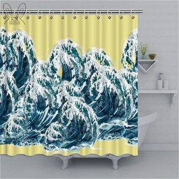 Japonský Maľovanie Sprchový Záves Veľká Vlna Kúpeľňa Opony Nepremokavé Polyesterové Tkaniny Kúpanie Kryt Sprchové Súpravy