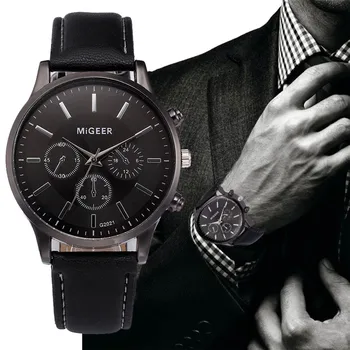 MIGEER top značky luxusné pánske hodinky Vysokej kvality Quartz Muž hodiny hodinky Muž športový Kožený pásik, Analógový Zliatiny Náramkové hodinky A3