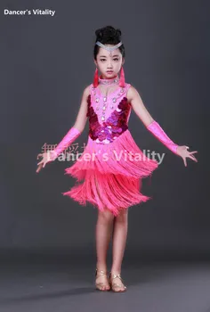 2017 Deti latinskej Strapec Tanec Sukne Dieťaťa Rumba latinskej Súťaže Tanečné Šaty Flitrami latinskej Kostýmy Pre Dievčatá