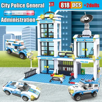 818Pcs SWAT Policajných Staníc Stavebné Bloky Vojenské Mestská Polícia Nákladné Auto, Vrtuľník Loď Model DIY Tehly Hračky Pre Chlapcov Dary