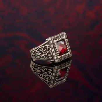 925 Šterling Červená Zirkón Kameň Strieborný Prsteň Módne Turecký Premium Kvalitné Ručné Jawelery