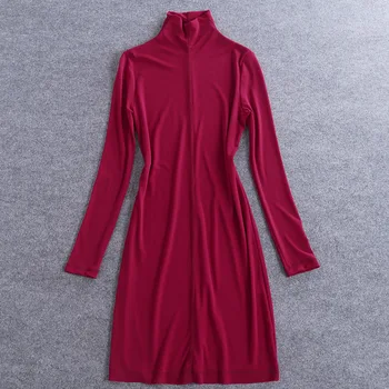2018 jar Ženy dlhé tričko solid farba červená dlhý rukáv zase dole golier package hip plus veľkosti lady módne oblečenie
