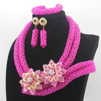 Luxusné Hot Pink Svadobné Šperky Set Afrického Korálky Bižutérie Nastaviť Afriky Módne Šperky Set pre Ženy, Doprava Zdarma HD7956
