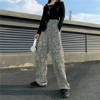2020 jeseň nový kórejský verzia INY leopard tlač hot girl prikryť širokú nohu nohavice voľné a tenké, rovné nohavice zberného nohavice