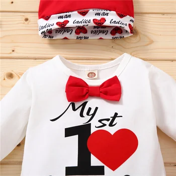 Môj Prvý Deň svätého Valentína Dieťa Romper Nastaviť 2021 Dieťa Chlapec Dievča Oblečenie Nastaviť Valentine Dieťa 3ks Oblečenia Novorodenca Oblečenie