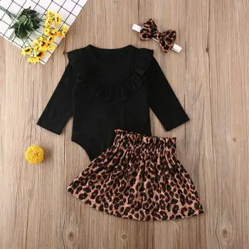 Novorodenca Dievča 0-24M Oblečenie Romper Topy+Leopard Sukne+hlavový most Bavlnené Oblečenie Set