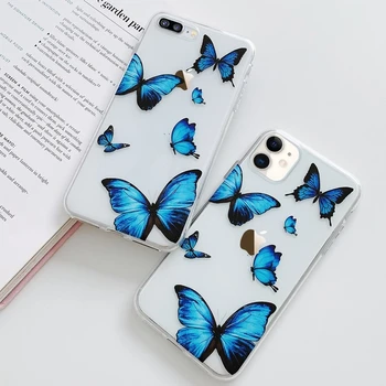 Blue Butterfly Mäkké Priehľadné puzdro pre Samsung Galaxy A71 A51 A41 A21s A40 A70 A20e A10e A10 Slim Roztomilý Jasné, Silikónové Krytie