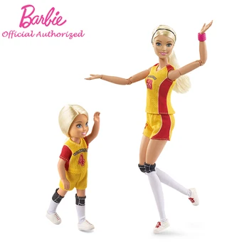 Barbie Šport Série Dievča Bábiku Volejbal Tréner Učiť hrať Loptu S Malým Barbie Dieťa Príslušenstvo FRL33 Boneca EM Movimento