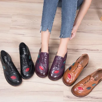Jeseň nový národný štýl matky topánky ručne šité kožené členkové topánky s mäkkou podrážkou a mäkké povrchy