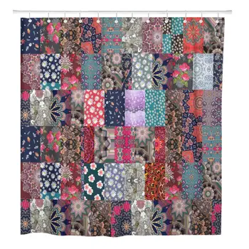 Farebné Patchwork Quilt Vzor v ruskej Krásne Kvety Červené Sprchový Záves Nepremokavé Polyesterové Tkaniny 60 x 72 Cm