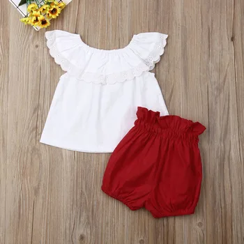 Batoľa, Dieťa, Dievča, Chlapec, Čipky Topy + Červené Nohavice Šortky Letné Oblečenie Oblečenie Set