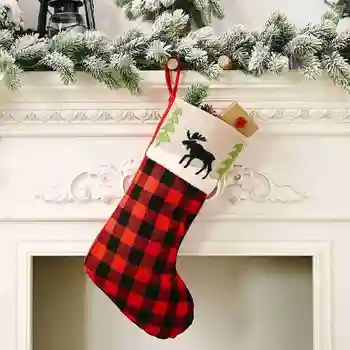 2020 Vianočné Ozdoby, Červený a Čierny Kockovaný Elk Tvorivé Koberčeky Taška Osadenie Darček Elk Taška Apple Vianočné H4T3