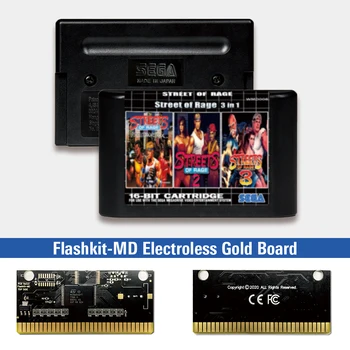 Street of Rage 3 v 1 - USA Štítok Flashkit MD Electroless Zlato PCB Karty pre Sega Genesis Megadrive Video Herné Konzoly