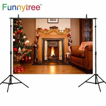 Funnytree pozadie pre photo studio krytý scény krb Vianočný stromček s darčekové dekorácie fotografie pozadie photocall