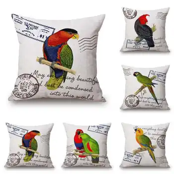 Zviera Akvarel Papagáj Štvorcové Bavlnené Obliečky Vankúš Domov Lôžková Izba Dekor Jednej Strany Tlače 18