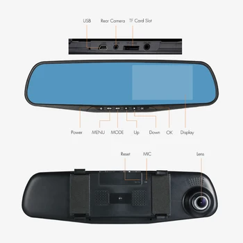 FHD 1080P 4.3 Palcový Dual Objektívom Auta DVR Spätné Zrkadlo Dash Cam Video Camera Recorder