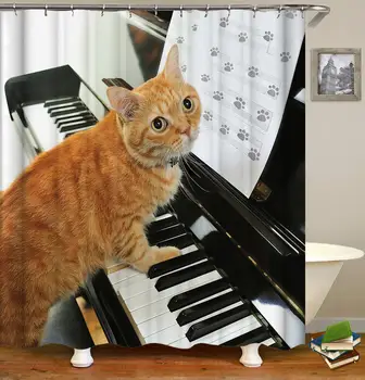 Hrať na klavír mačka sprchový záves pre kúpeľňa polyesterové tkaniny, záclony sprcha nepremokavé kúpeľňa opony