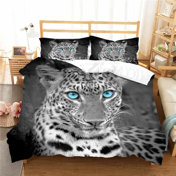 3D voľne Žijúcich Zvierat Leopard Obliečky Vankúš Deka sa týkajú Dvoch alebo Troch Dielna Sada posteľnej bielizne nastaviť
