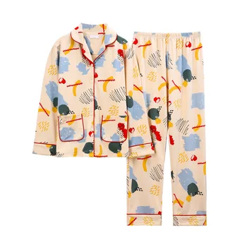 Jesenné a Zimné dámske Dlhé rukávy Pyžamo pre Dievčatá Bavlnené Pyžamá Cardigan Klope Bežné Nositeľné Dvoch-dielny Oblek