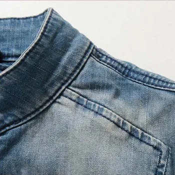 Nové Módne Denim Jacket Modrý Kabát Mužov Jeans Bunda Bežné Slim Značku Oblečenia