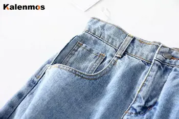 Džínsové Nohavice Ženy KALENMONS Vintage Vysoký Pás Umyť Džínsy Vrecku Bielené Lete Bežné Nohavice Neforemné Práce Jean Streetwear