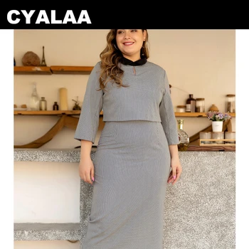 CYALAA 2020 najnovšie houndstooth print office plus veľkosť ženy šaty