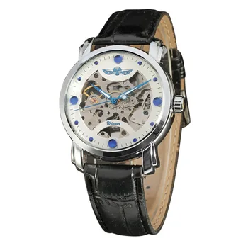 VÍŤAZ Úplne Nové Hodinky Mužov Duté Self-vietor Mechanické náramkové hodinky Pohyb Klasický Čierny Kožený Remienok Hodiniek