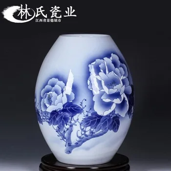 Jingdezhen Keramiky, Ručne maľované Blue-and-white Krajina Bubon Fľašu s Kvetinou Usporiadanie Fukuoka Fľašu