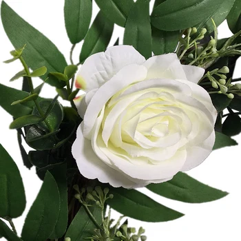 18-Palcové Kvetinový Veniec White Rose Umelé Kvetinový Hodváb Dvere Veniec pre vnútorné Domov Predné Dvere na Stenu Svadobné Dekorácie